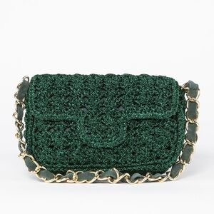 Chic Green Crochet Shoulder Bag with Chain Strap